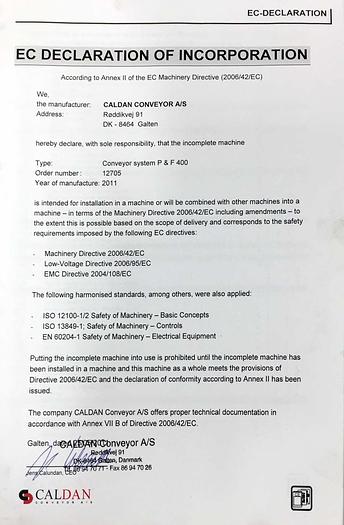 Used 2011 CALDAN A/S Denmark Power and Free overhead conveyor Caldan P&F400