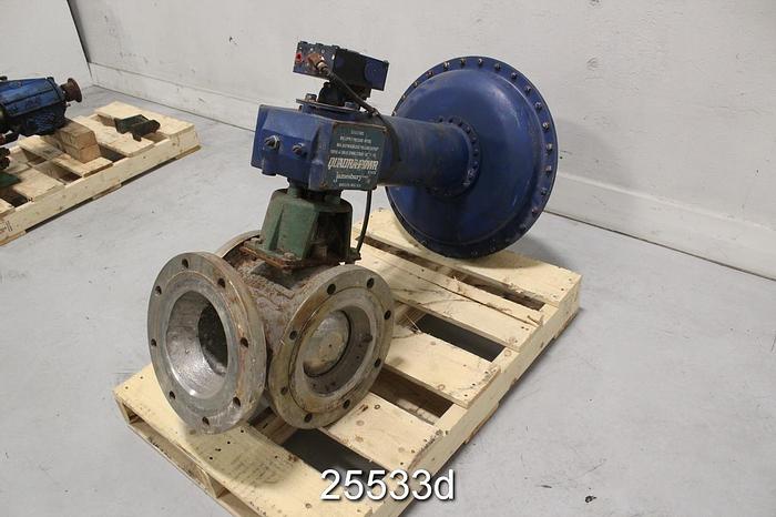 Used Jamesbury 3 Way Valve, 8", Body CF8M, Jamesbury Pmv Positioner Indicator #25533