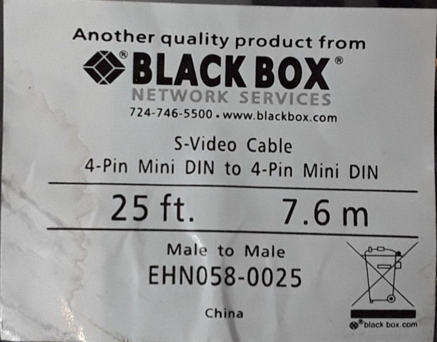 Used Black Box Video/Audio Cable 4 Position Plugs EHN058-0025 MD4M-MD4M, 25 FT