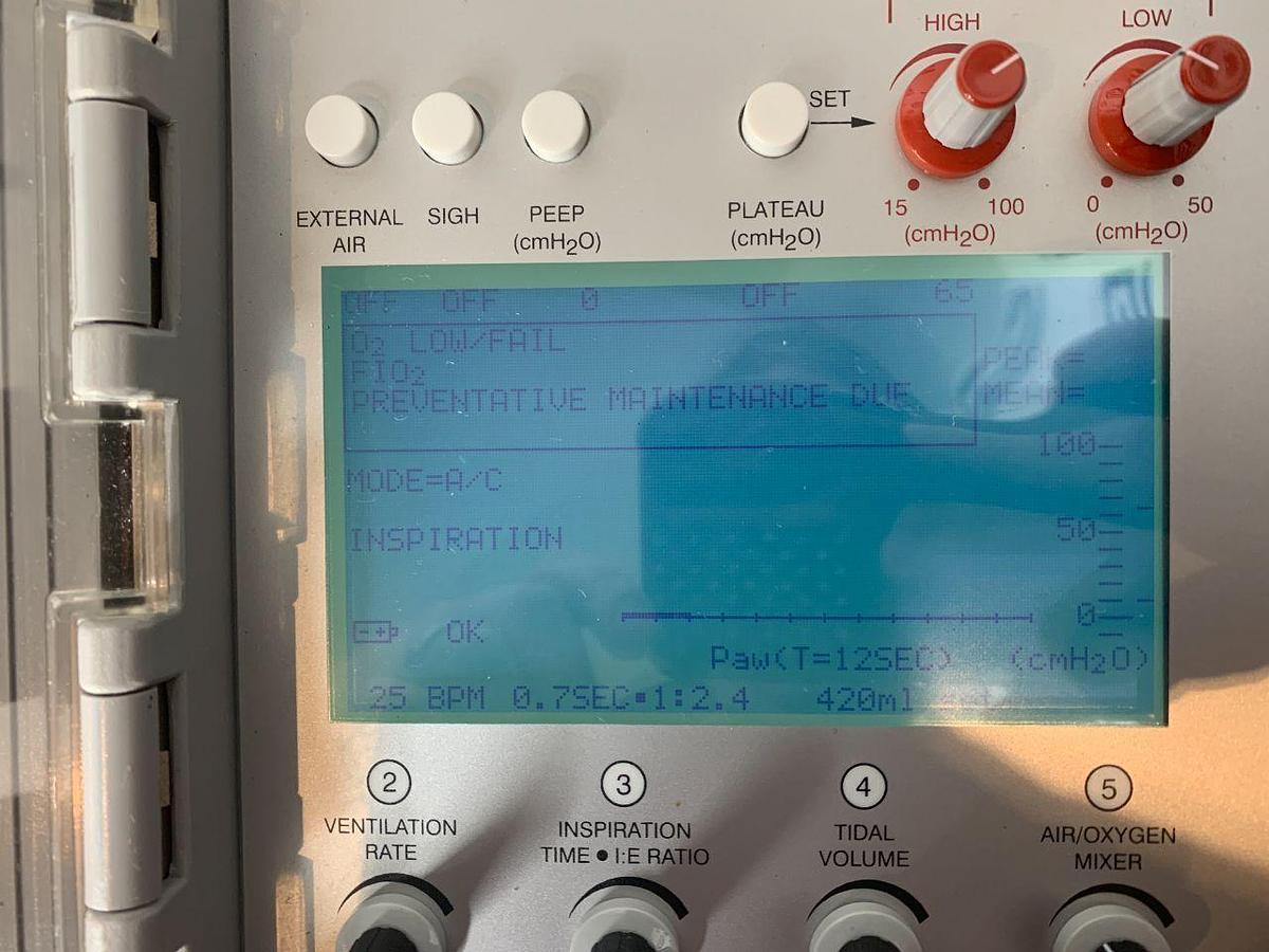 Used IMPACT INSTRUMENTATION Impact Calibrated Uni-Vent 754 754M Series Portable Ventilator & Power Supply