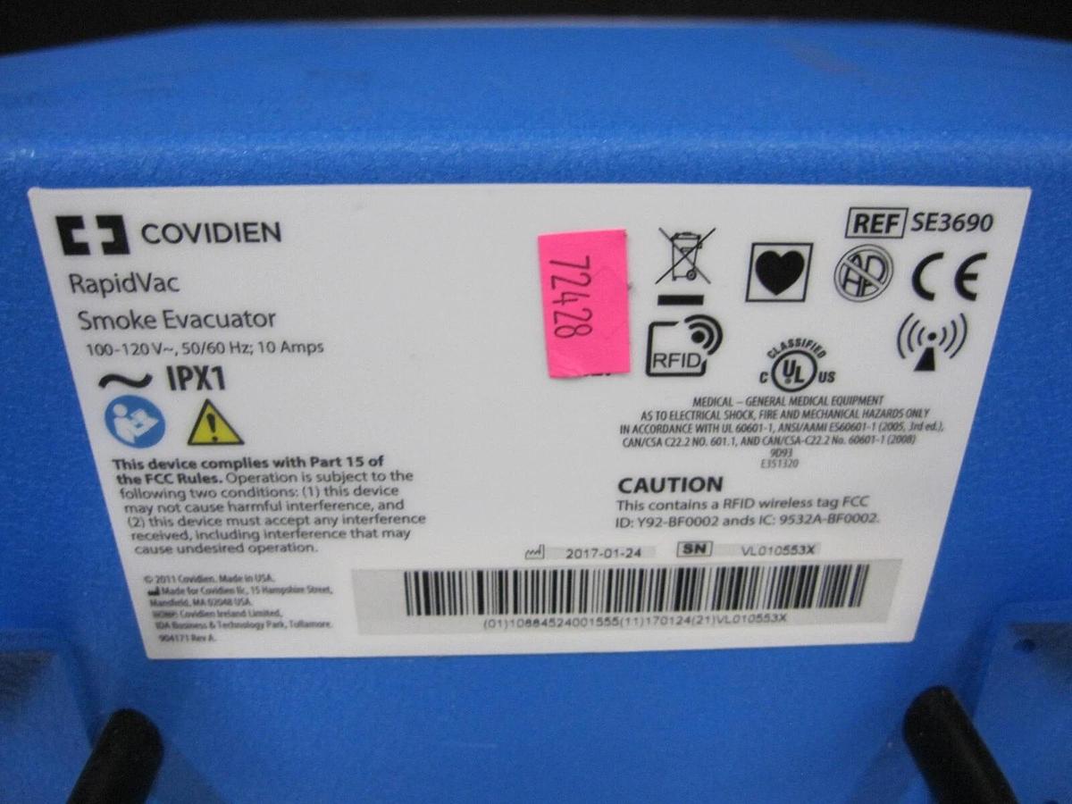 Used Covidien SE3690 RapidVac Smoke Evacuator