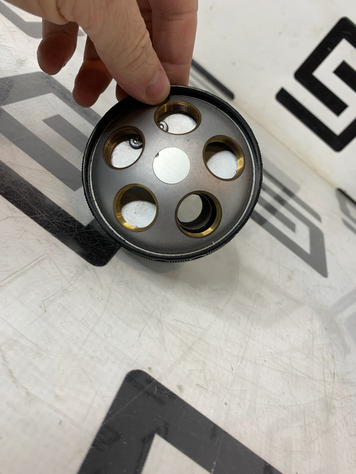 Used Nikon Diaphot Inverted Microscope Turret 5 Place Nosepiece Objective Nosecone