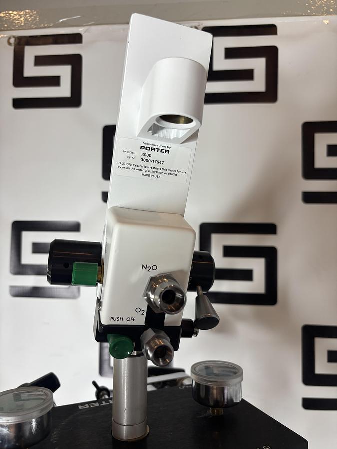 Used Porter MXR 3000 Dental Flowmeter & 2045-2 4 Cylinder Mobile Cart Stand Flowmeter