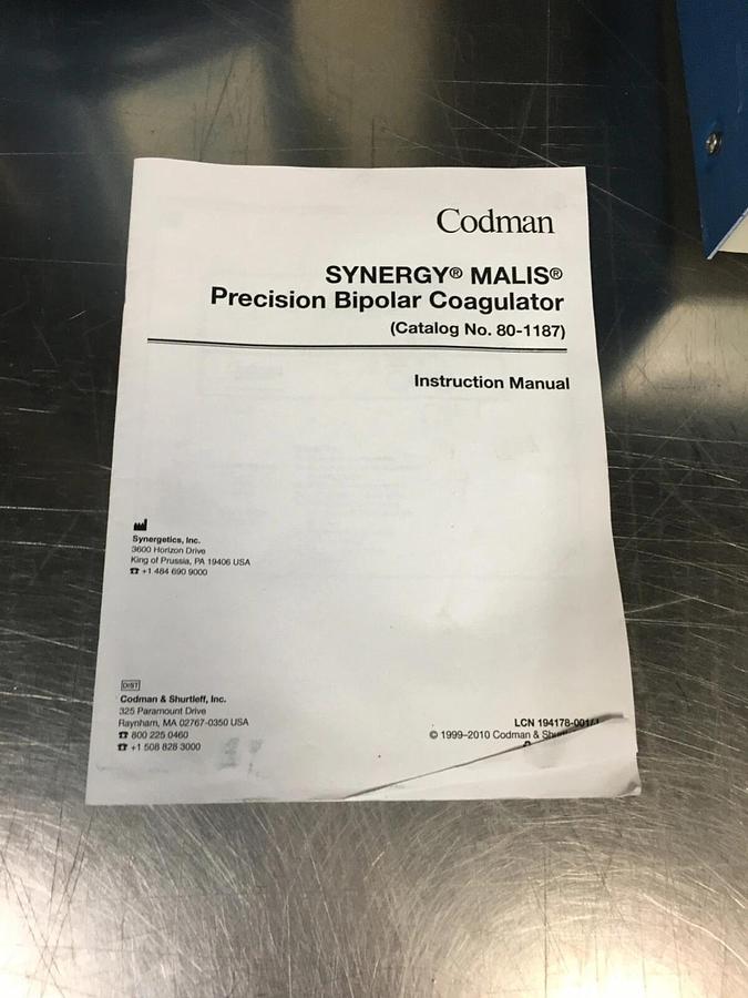Used Codman Synergy Malis 80-1187 Bipolar Cougulator & Irrigation Module 1000