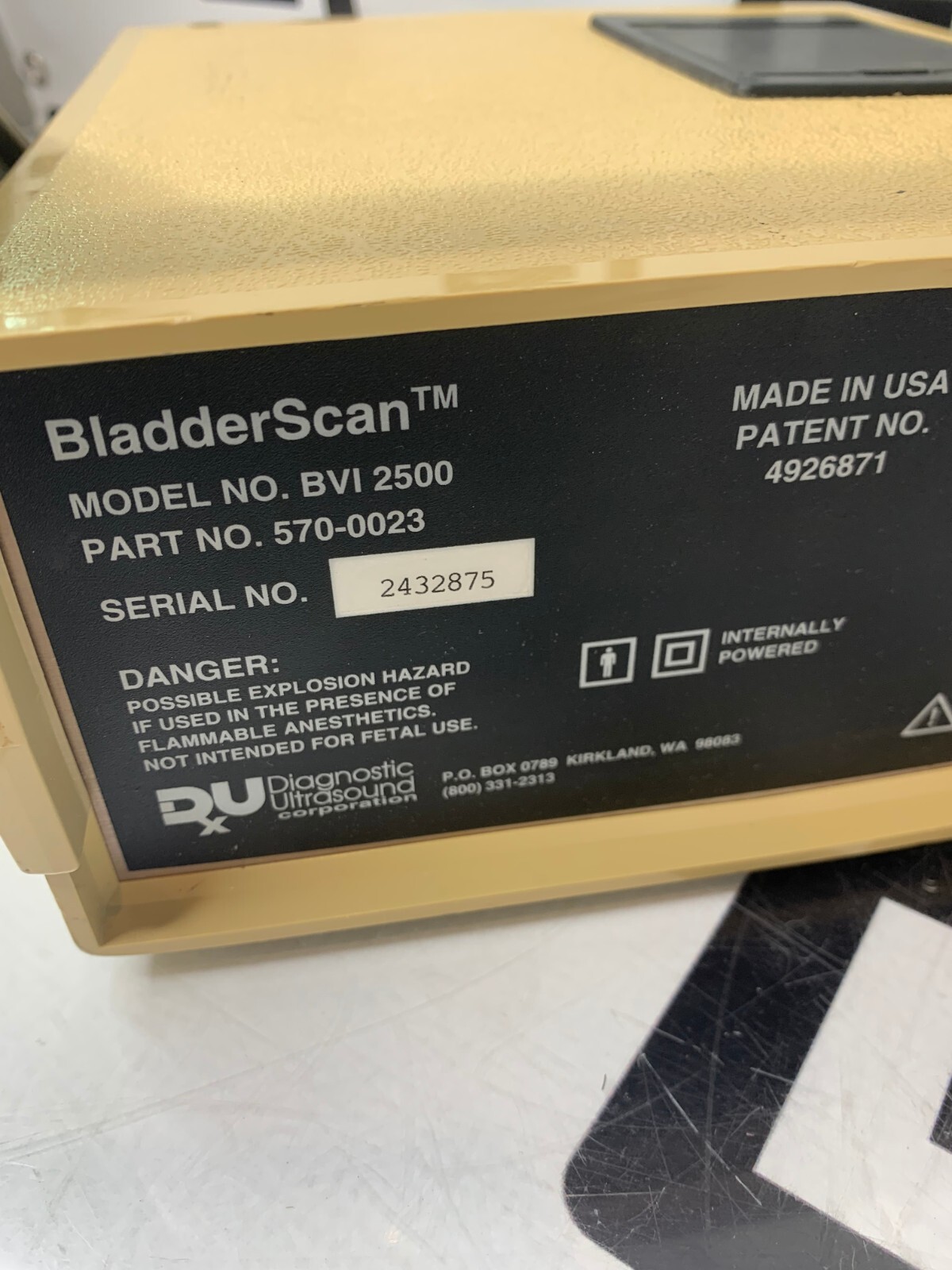 Used Diagnostic Ultrasound BLADDERSCAN BVI-2500 W/ Power Supply & Probe