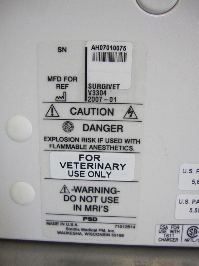 Used SurgiVet V3304 Veterinary Monitor (Untested) A