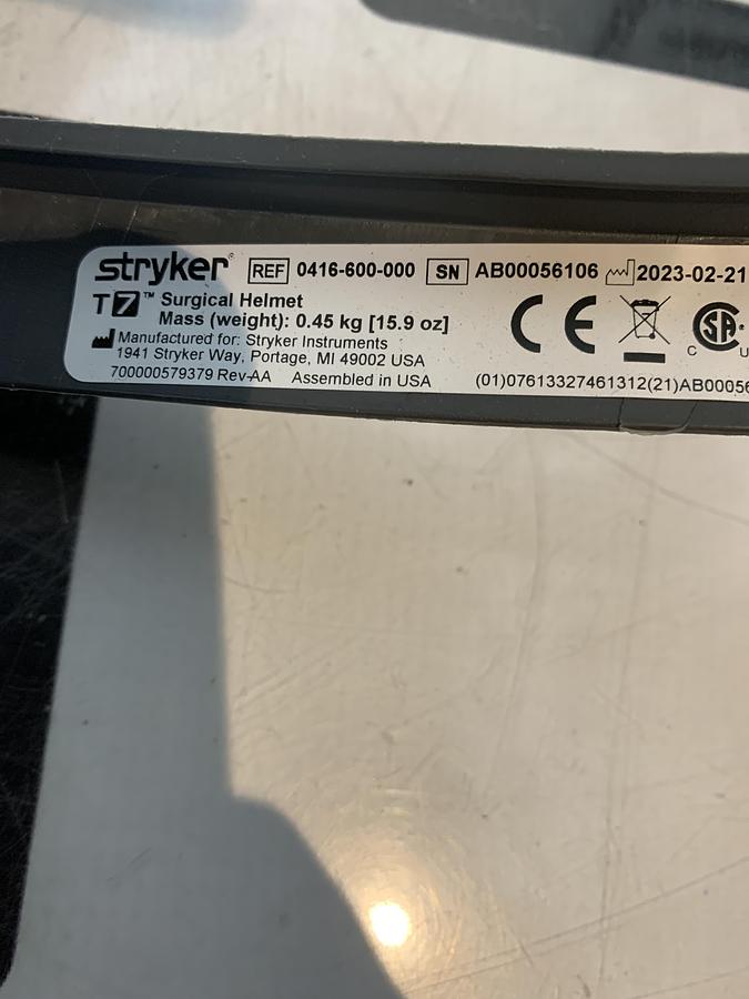 Used Stryker 0416-600-000 T7 SURGICAL HELMET 30 DAY WARRANTY