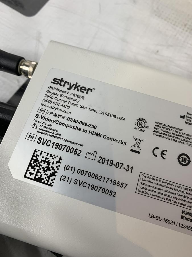 Used Stryker 0240-099-250 S-Video/Composite to HDMI Converter w/ Power Supply & Cables