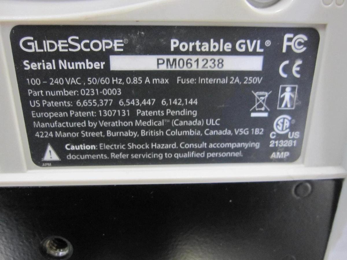 Used Verathon Saturn Glidescope 0231-0003 GVL Portable Video Monitor Surg NEW BATTERY