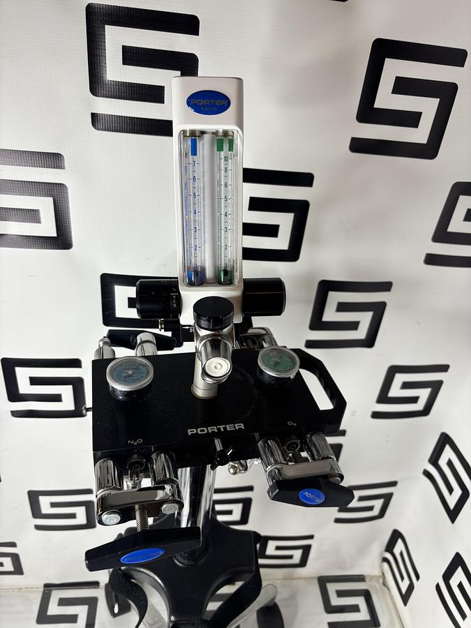 Used Porter MXR 3000 Dental Flowmeter & 2045-2 4 Cylinder Mobile Cart Stand Flowmeter