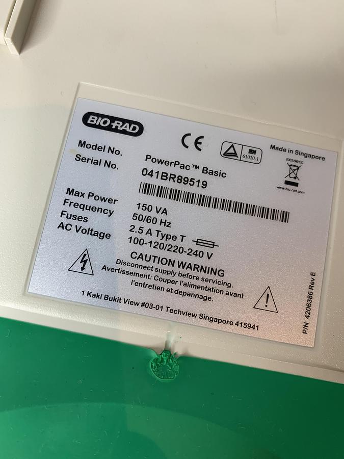 Used Bio-Rad PowerPac Basic Electrophoresis Power Supply 300V 400mA 75W 041BR