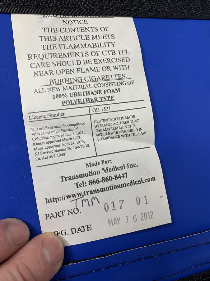 Used TransMotion TMM3B TMM017-01 Chair Cushion Multi-Purpose TMM3 Fluoro Stretcher