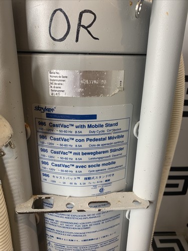 Used Stryker 986 Castvac Cast Vacuum with Mobile Stand & W/ RECENTLY REPLACED FILTER