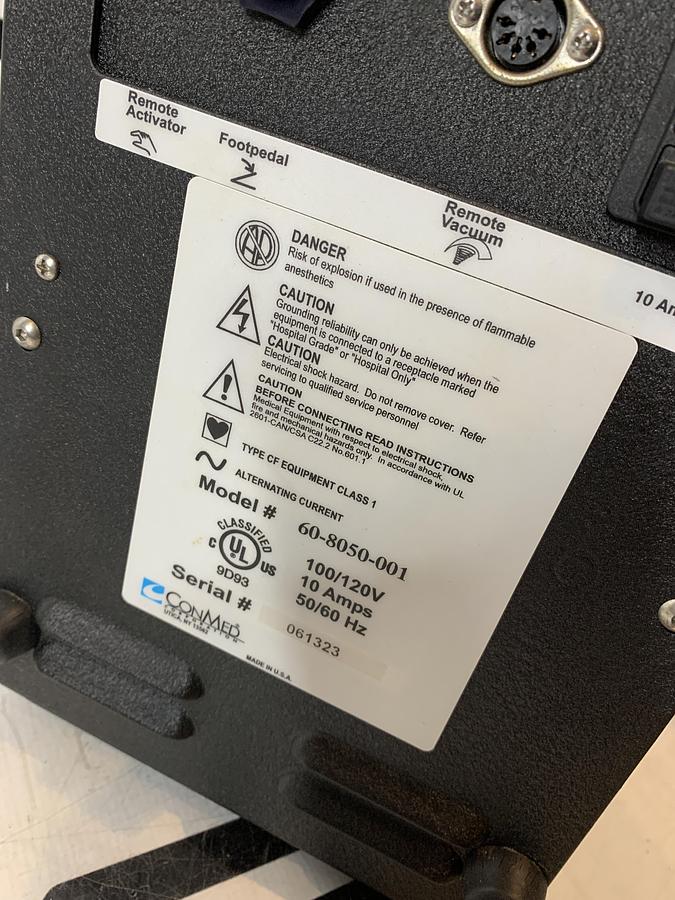 Used Conmed System 1200 Smoke Evacuator W/ Good Filter & Foot Pedal 60-8050-001 Linvatec