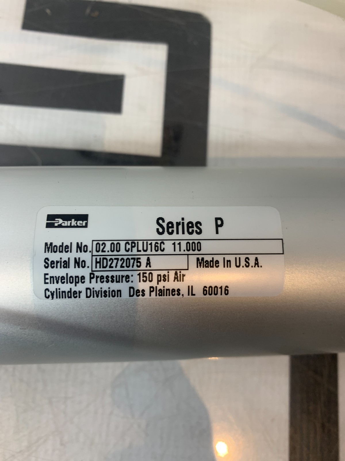 Used ASP Sterrad 100S Sterilizer Parker 2.00 CPLU16C 11.00 Air Cylinder Series P 2 11