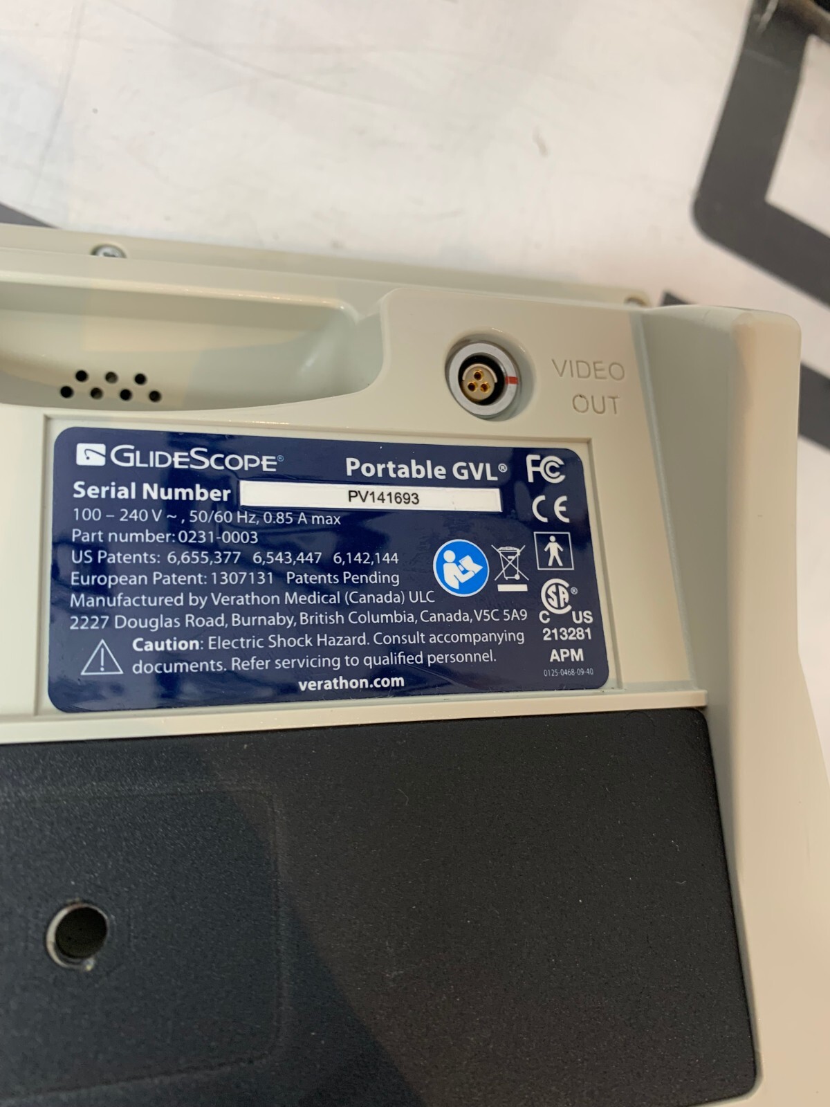 Used Verathon Saturn Glidescope GVL Portable Video Monitor 0231-0003 Surgical