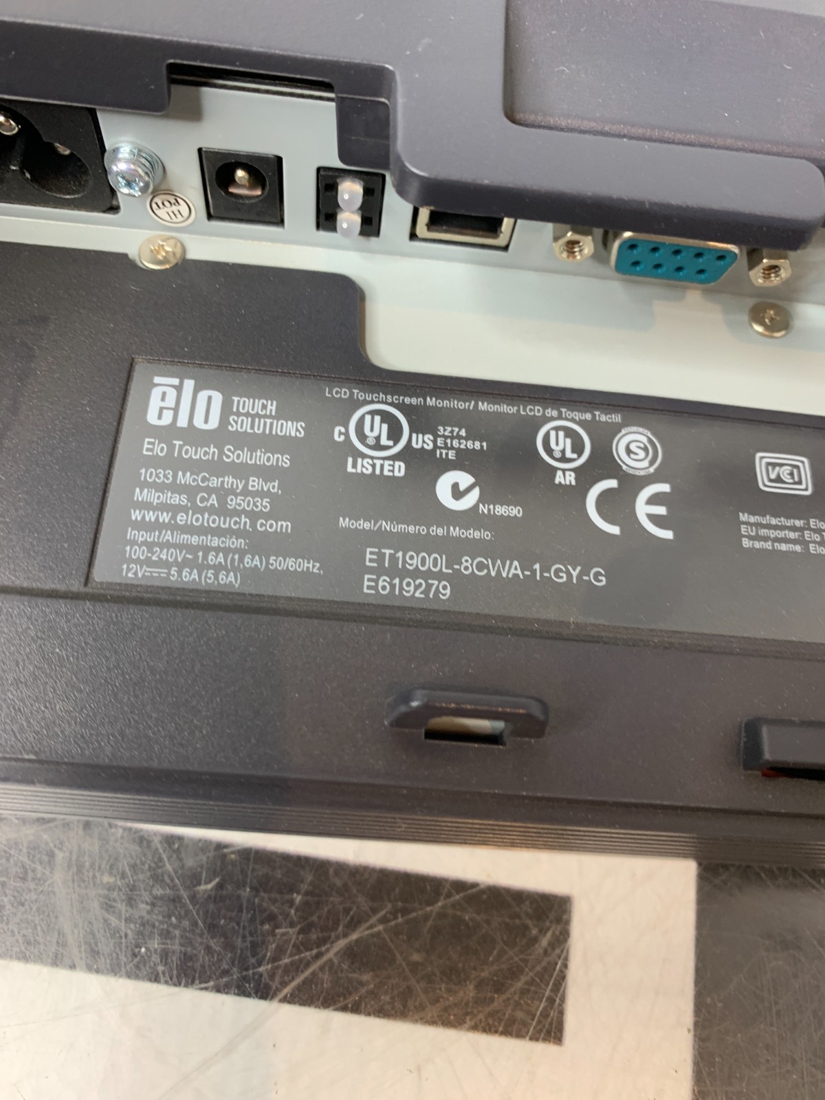 Used ELO ET1900L-8CWA-1-GY-G E619279 19" Touchscreen Monitor LCD DVI Touch Screen