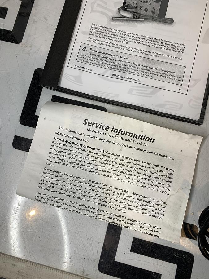 Used PARKS 811-B Doppler Flow Detector Model 9.3MHz Probe Ultrasonic 811B NEW BATTERY