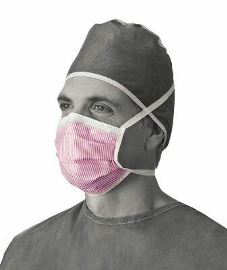 Used MEDLINE (Box of 500) NON27712 Surgical 3 Ply Face Masks w/ Ties Max X Fluid Resistant Protection Cellulose Anti-Fog Fog Free Pattern IIR