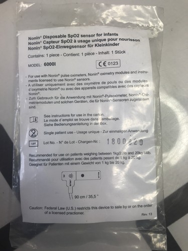 Nonin Model 6000I Disposable SpO2 sensor for infants 2010-06