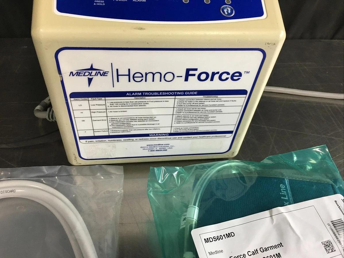 Used Medline Hemo-Force MDS600INT Intermittent DVT Pump with Tubing and Comp. Sleeve