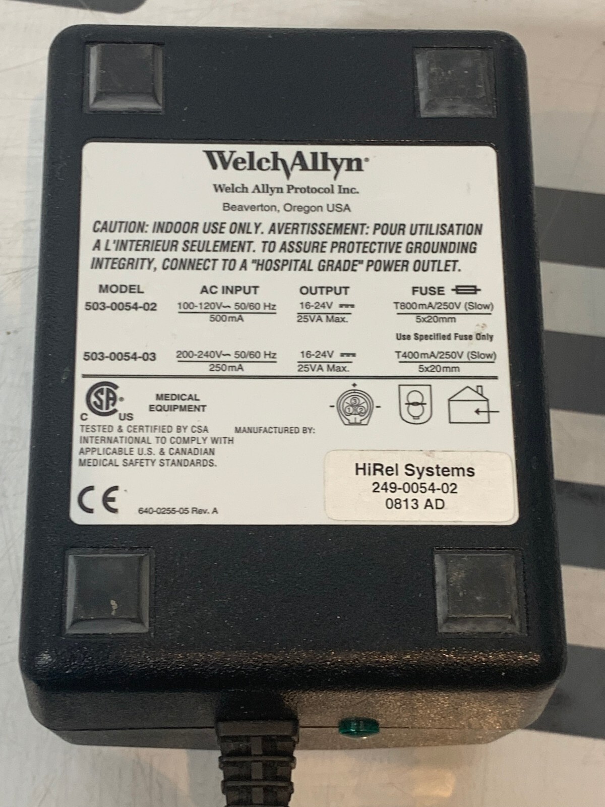 Used Welch Allyn 503-0054-02 Power Adapter Charger Propaq Encore EL & Power Cord