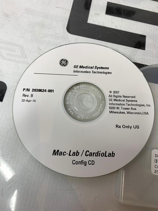 Used GE CONFIG CD P/N 2031788-001 REV.B 2038624-001 MAC-LAB CARDIOLAB CARDIO LAB