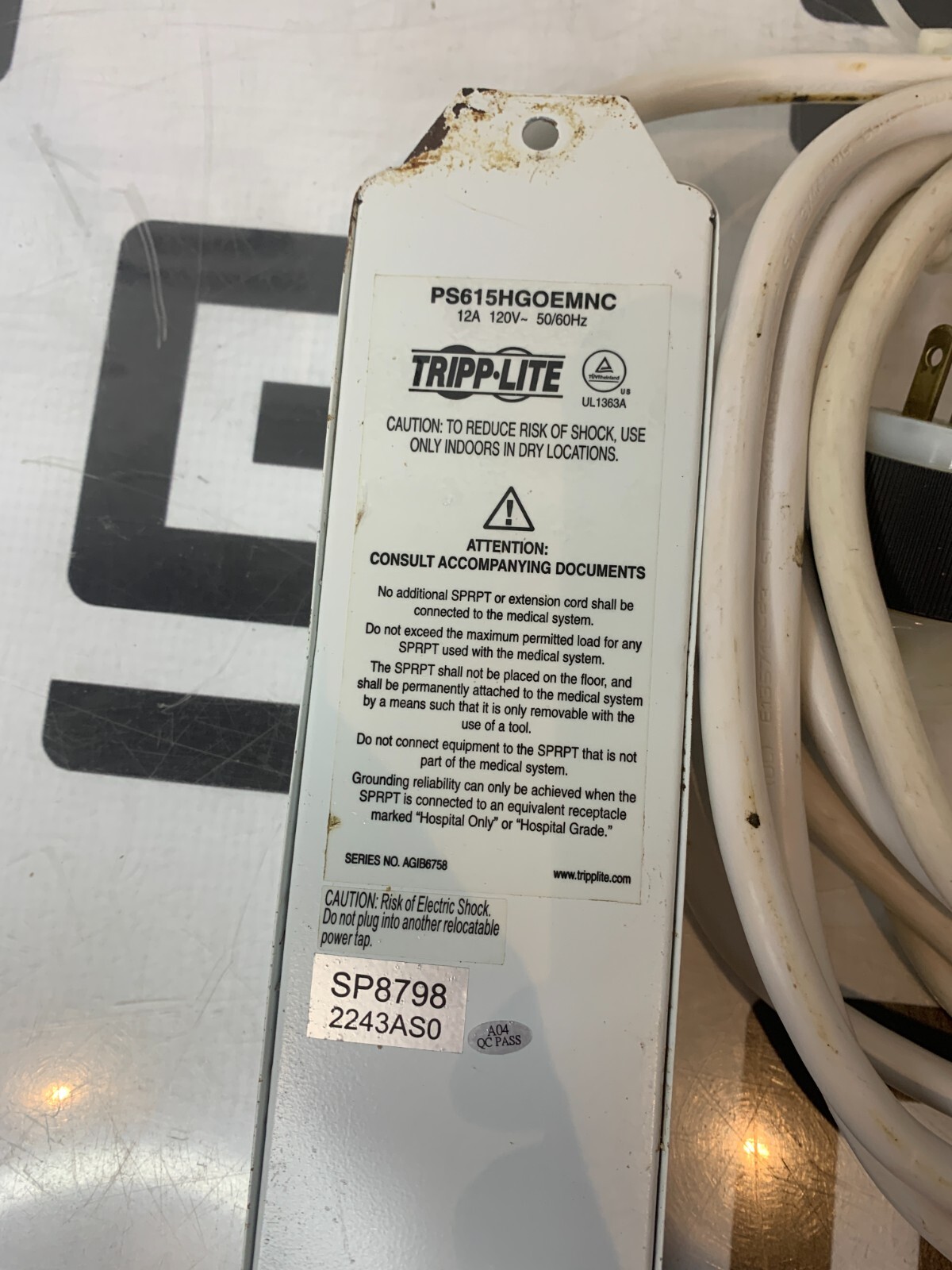 Used TRIPP LITE Hospital-Grade Power Strip 6 OUTLET PS-615-HG-OEM 15' Cord PS615HGOEM