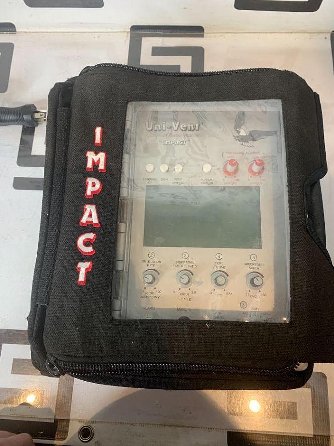 Used IMPACT INSTRUMENTATION Impact Calibrated Uni-Vent 754 754M Series Portable Ventilator & Power Supply