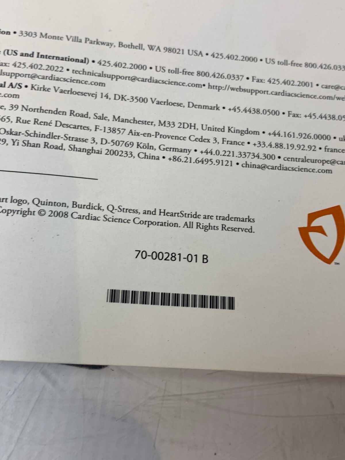 Used Cardiac Science Q-Stress Treadmill Quinton User 4.0 Service Manual 70-00281-01 B