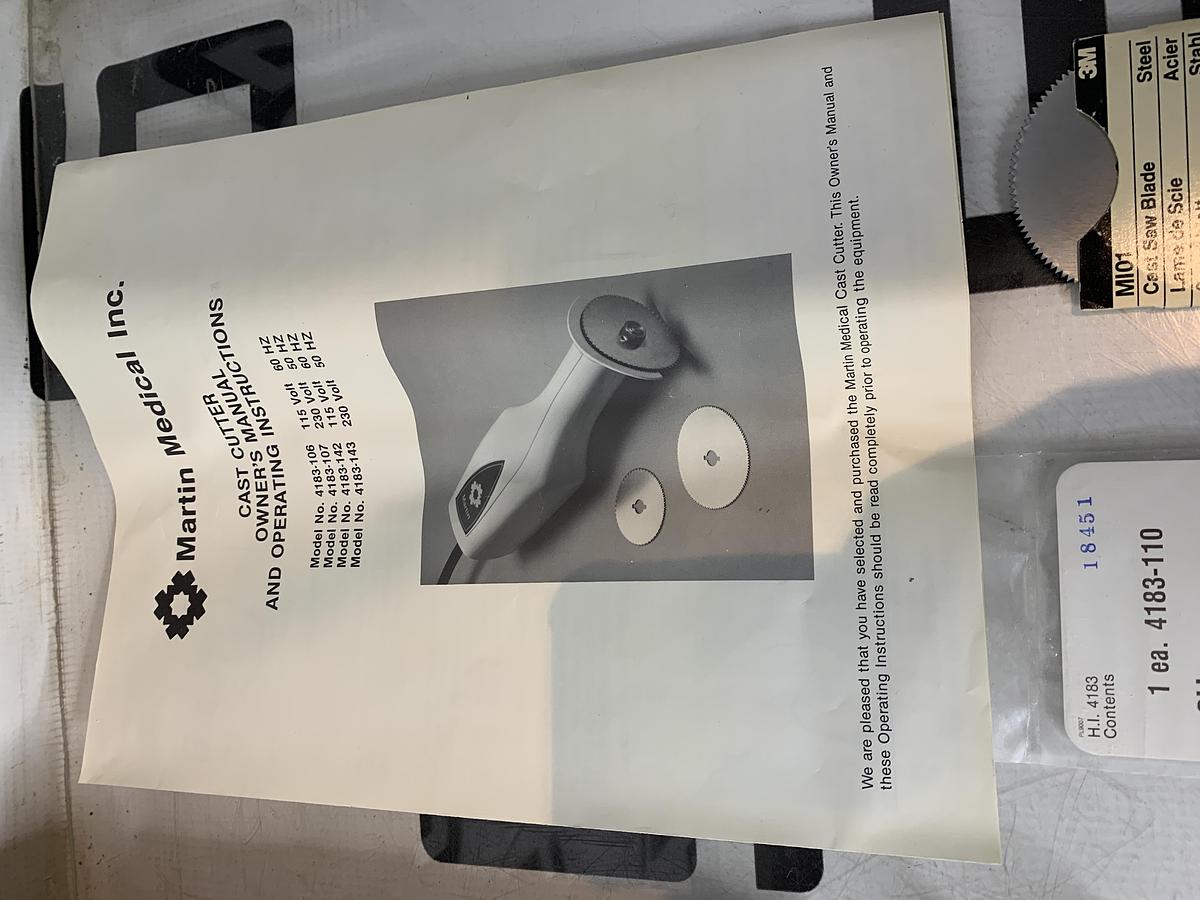 Used Martin Medical Cast Cutter Saw Model 4183-106 / 107 Case Spreader & Blades