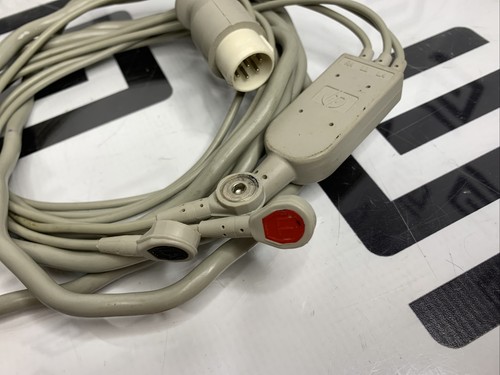 Used HP Philips M1733A One Piece ECG EKG Cable; 03 Leads, SNAP, AHA OEM
