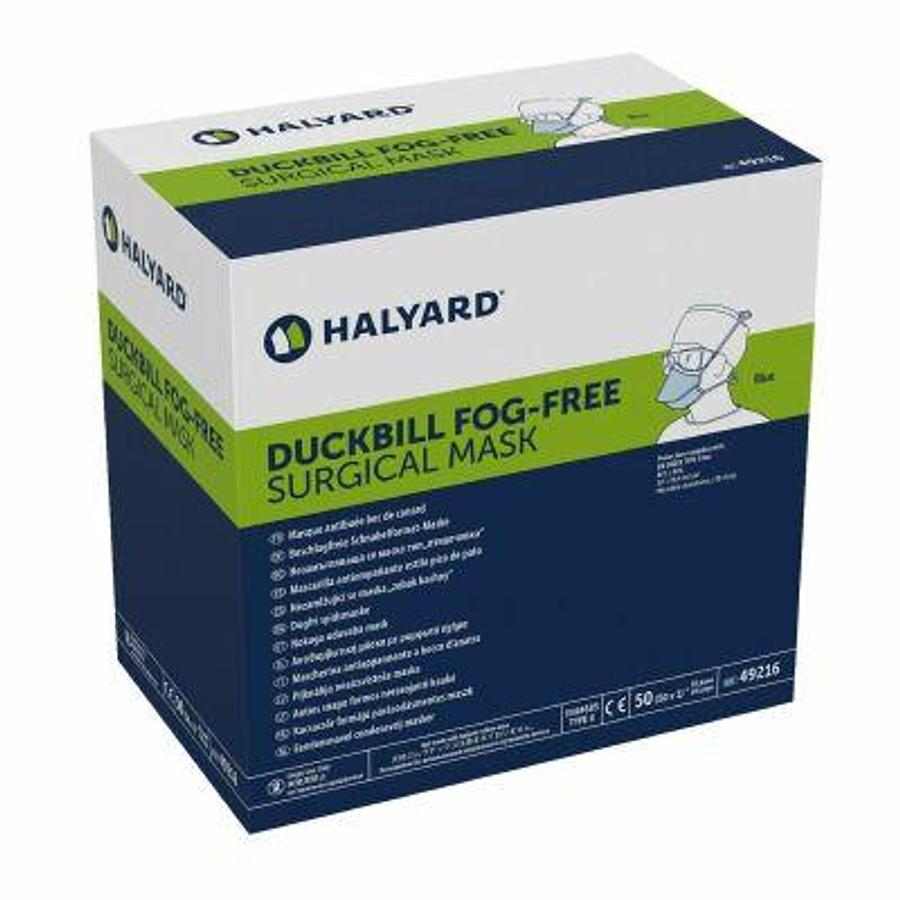 Used HALYARD Box of 50 Kimberly Clark Anti-Fog Fog-Free DuckBill Type II (Level 2) Surgical Blue Procedure Medical Mask  49216 EXP 2025