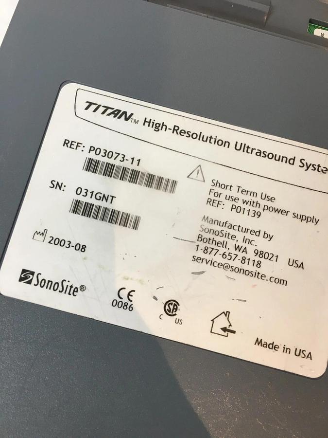Used SonoSite Titan Ultrasound System P03073 Portable