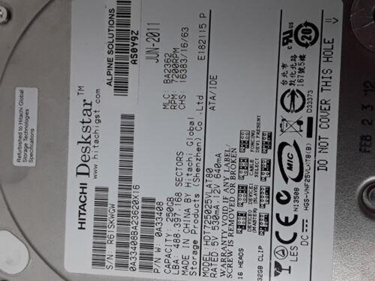 Used IE33  PROG HD 5.0.3.125 PR.05 Host C.X Hard Drive 250GB HDD0