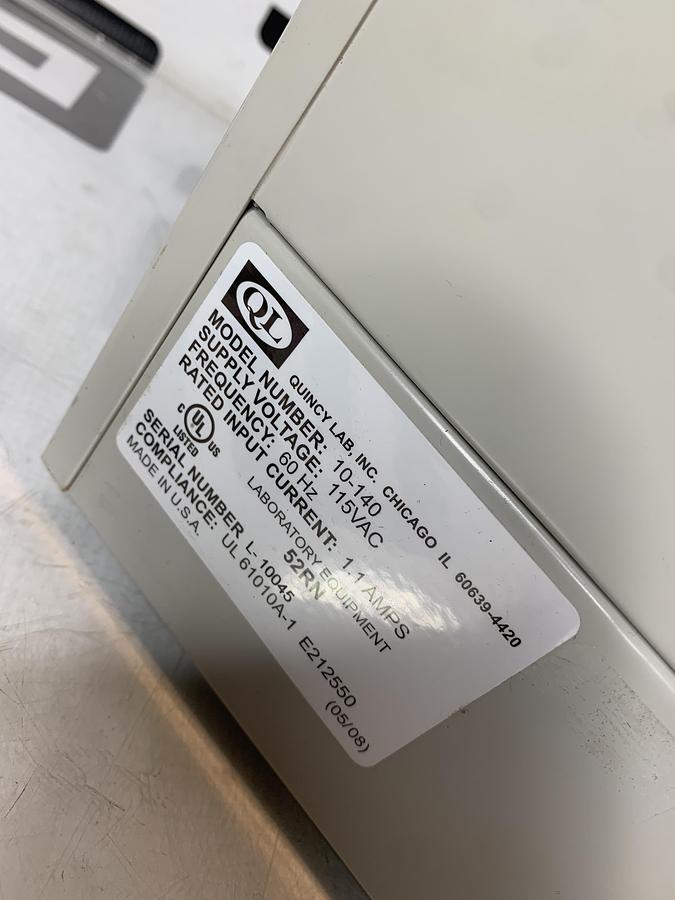 Used QUINCY LAB 10-140 Incubator Analog bemch Top 11"x15"x13" .7 Cu.Ft. 115V Acrylic
