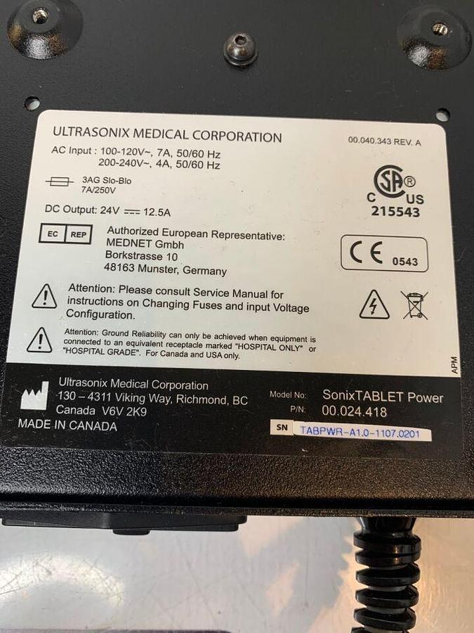 Used Ultrasonix Medical Sonix Touch Sonix Tablet SonixTABLET Power Supply