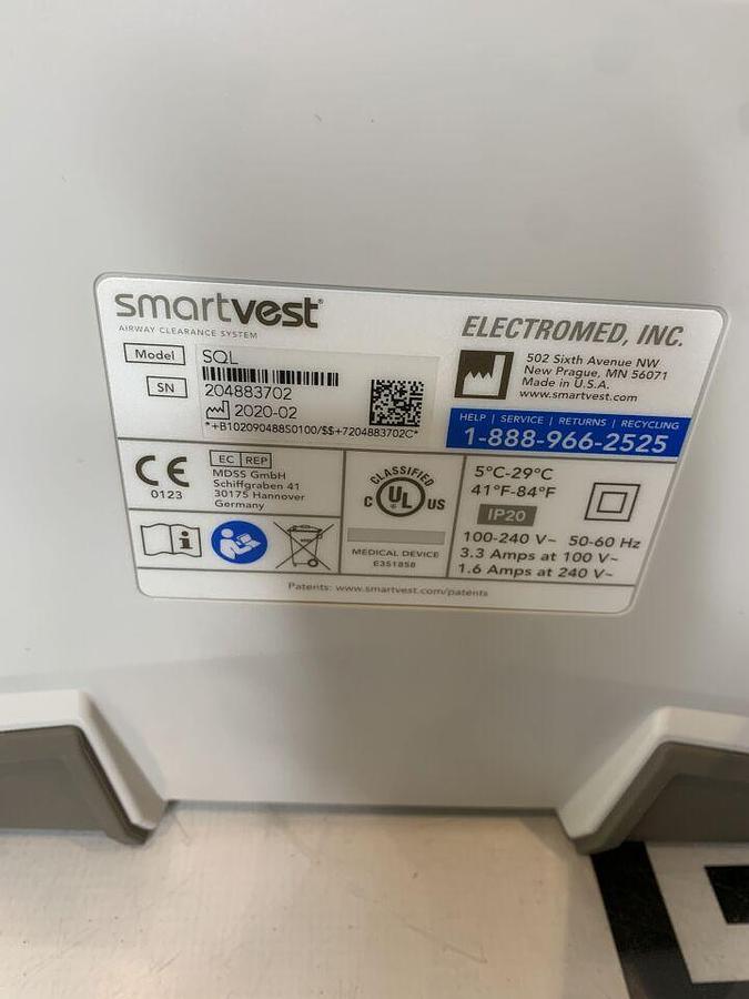 Used SMARTVEST LOW 6 Hours DEMO Unit SQL Airway Clearance Therapy Device System W/ LTU  Adult Large