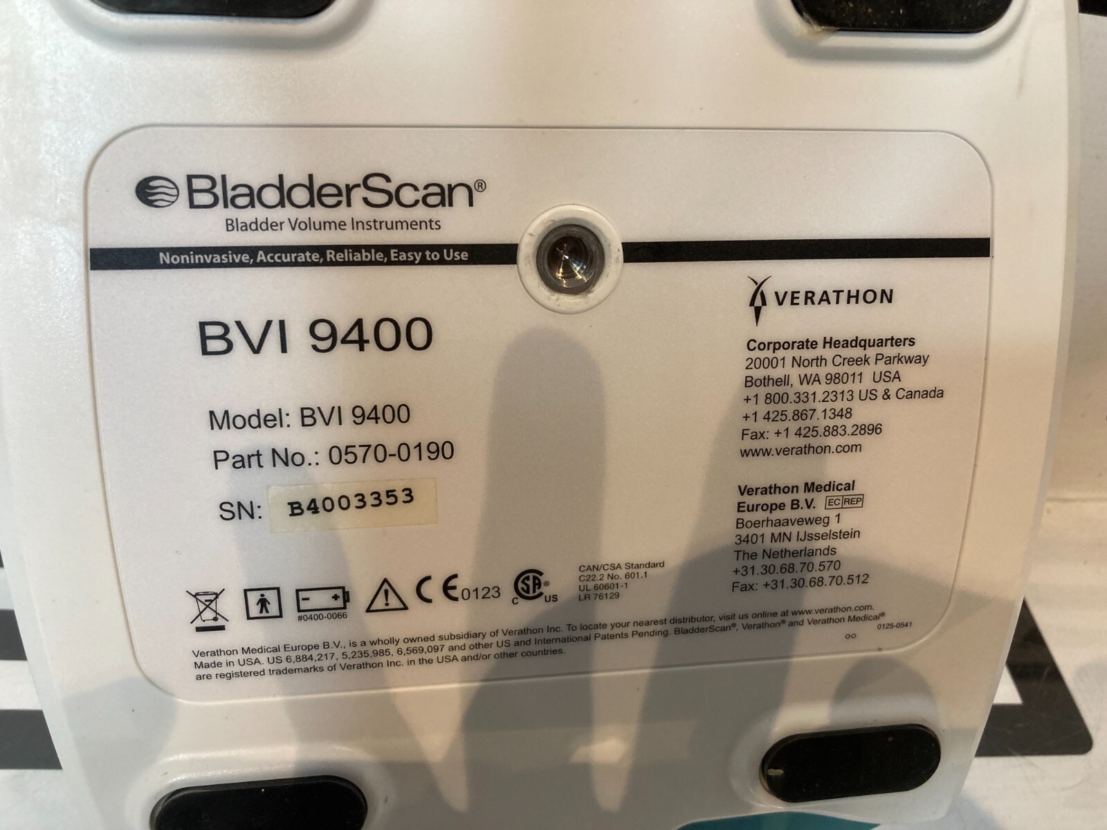 Used Verathon BladderScan BVI 9400 Bladder Scan Scanner 0570-0190 BVI9400