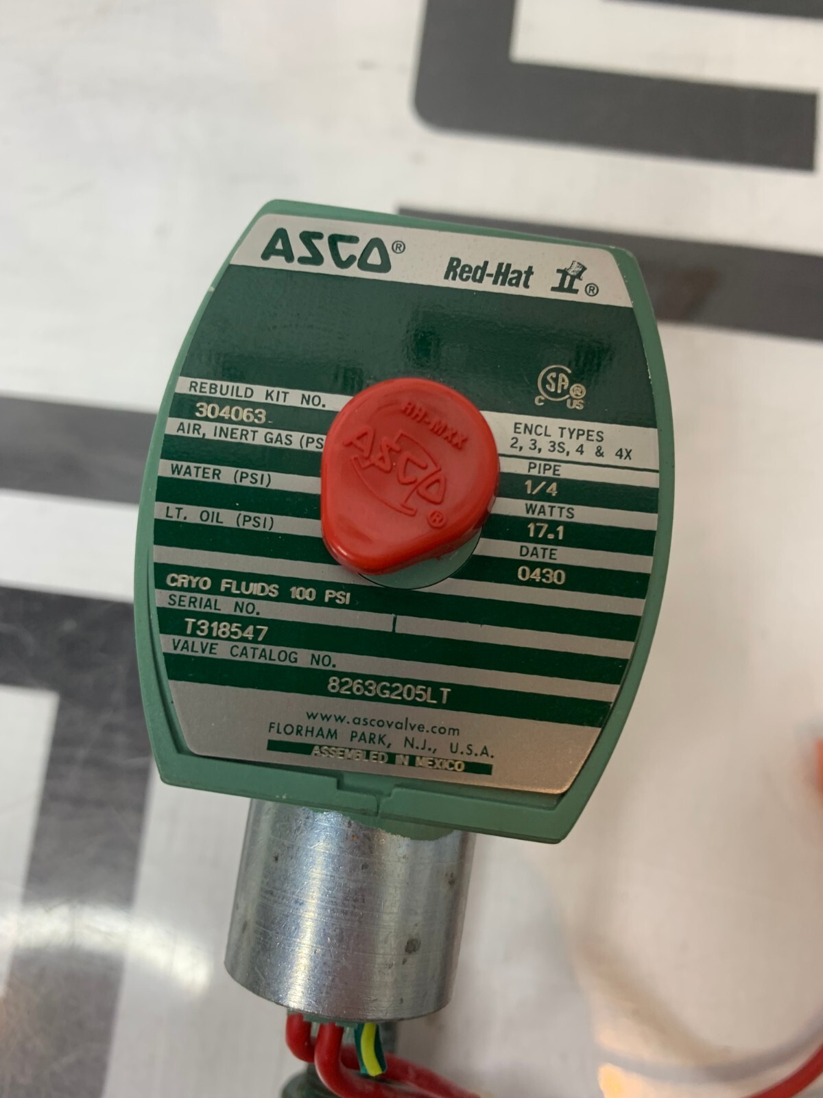 Used CryoPlus 2 Solenoid Valve ASSY. 195025 ASCO Forma Scientific 8263G205LT 304063