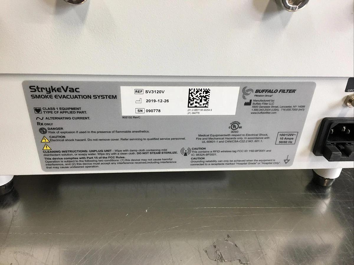 Used Buffalo Filter StrykeVac Smoke Evacuation System with Foot Pedal Tested Warranty