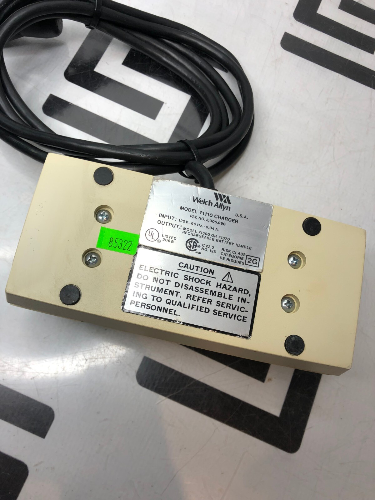 Used Welch Allyn 71110 Charger for 71500 or 71670 Rechargeable Battery Handle