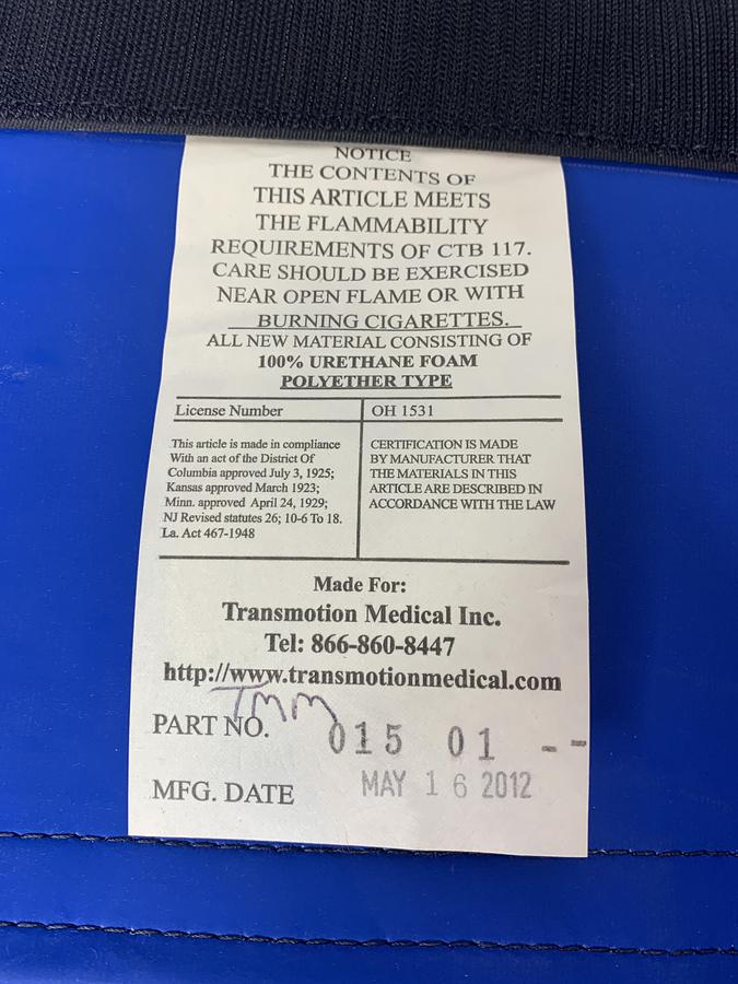 Used TransMotion TMM3B TMM016-01 Chair Cushion Multi-Purpose TMM3 Video Fluoro Stretcher