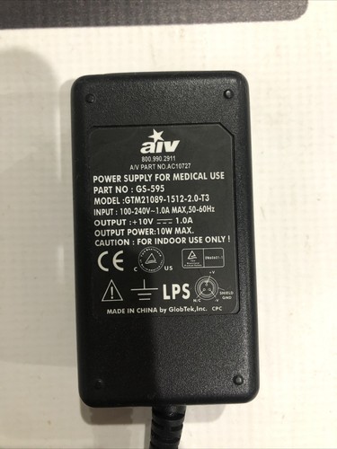 Used AIV AC10727 GlobTek GS-595 Power Supply For Medical Use GTM21089-1512-2.0-T3