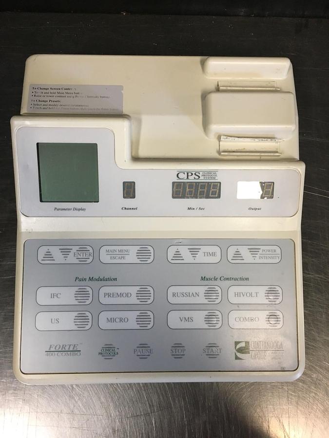 Used Chattanooga FORTE 400 Combo Therapy System. No Leads or Power Supply.