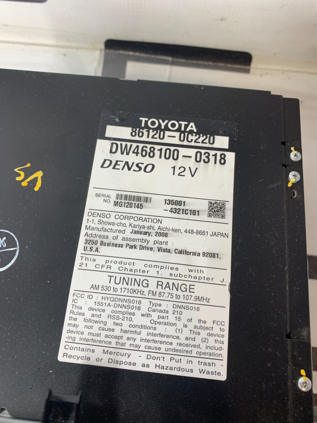 Used 2007-2009 Toyota Tundra Sequoia GPS Receiver OEM 86120-0C220 DW468100-0318 & DVD