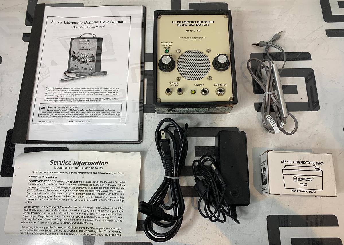 Used PARKS 811-B Doppler Flow Detector Model 9.3MHz Probe Ultrasonic 811B NEW BATTERY
