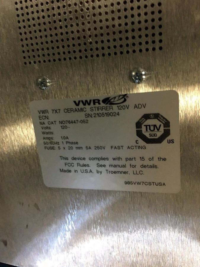 Used VWR Advanced Magnetic Hotplate Stirrer 7 x 7 120v Ceramic 76447-052