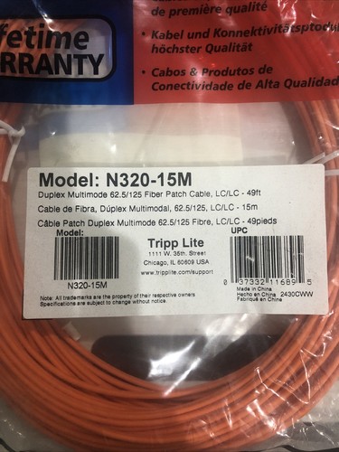 TRIPP LITE N320-15M 15M DUPLEX MMF CABLE LC/LC FIBER PATCH 49' Tripplite 50