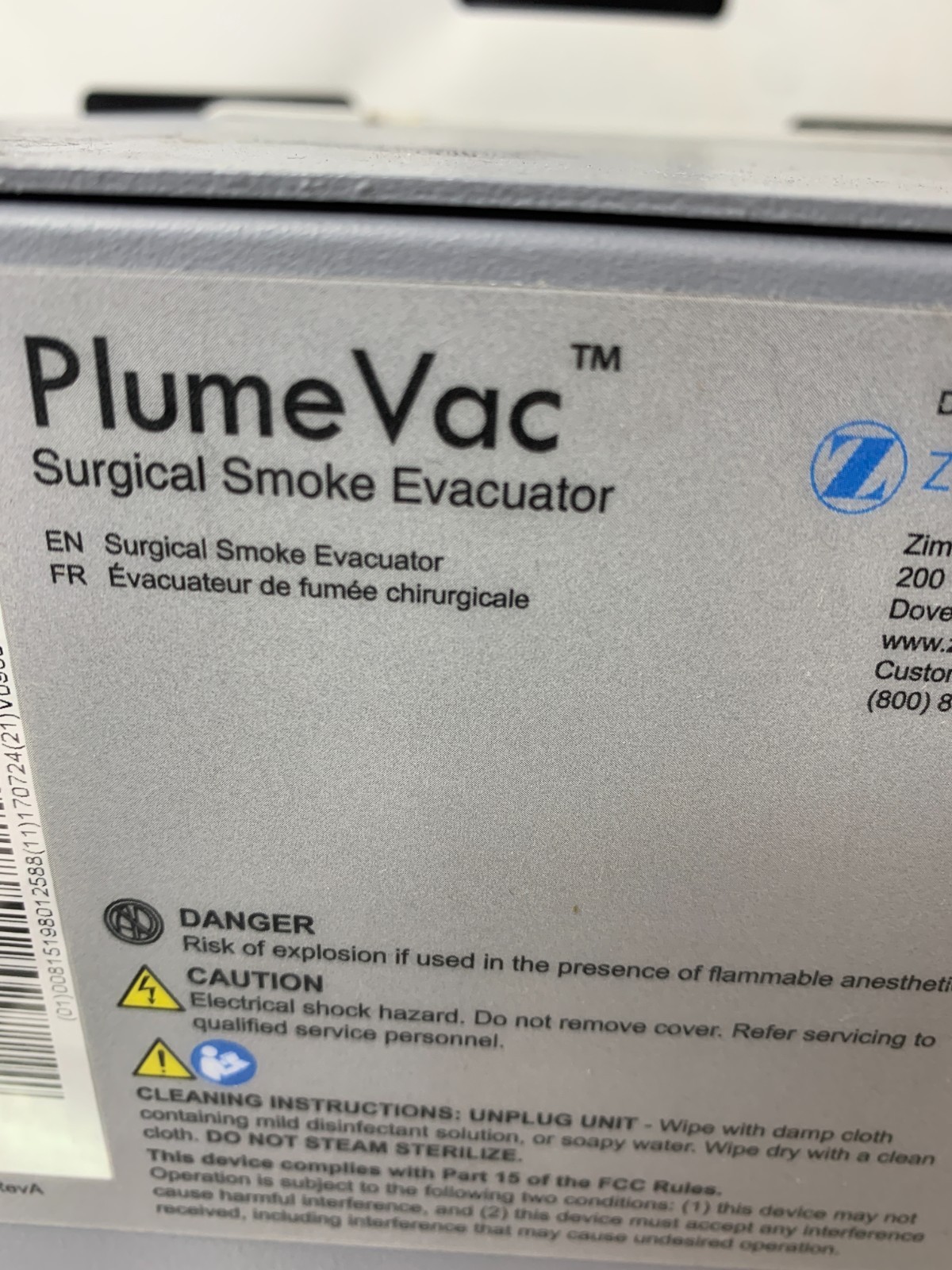 Used ZIMMER AEVV120 PLUMEVAC BUFFALO FILTER SMOKE EVACUATOR FILTRATION SYSTEM